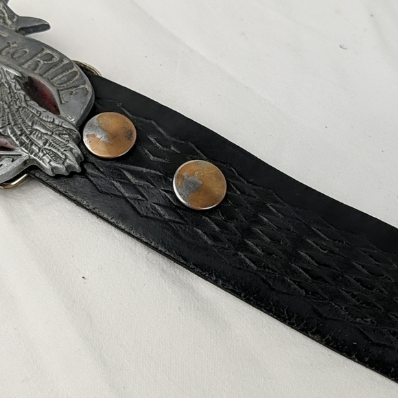 vintage black Leather eagle buckle belt - Picture 6 of 9